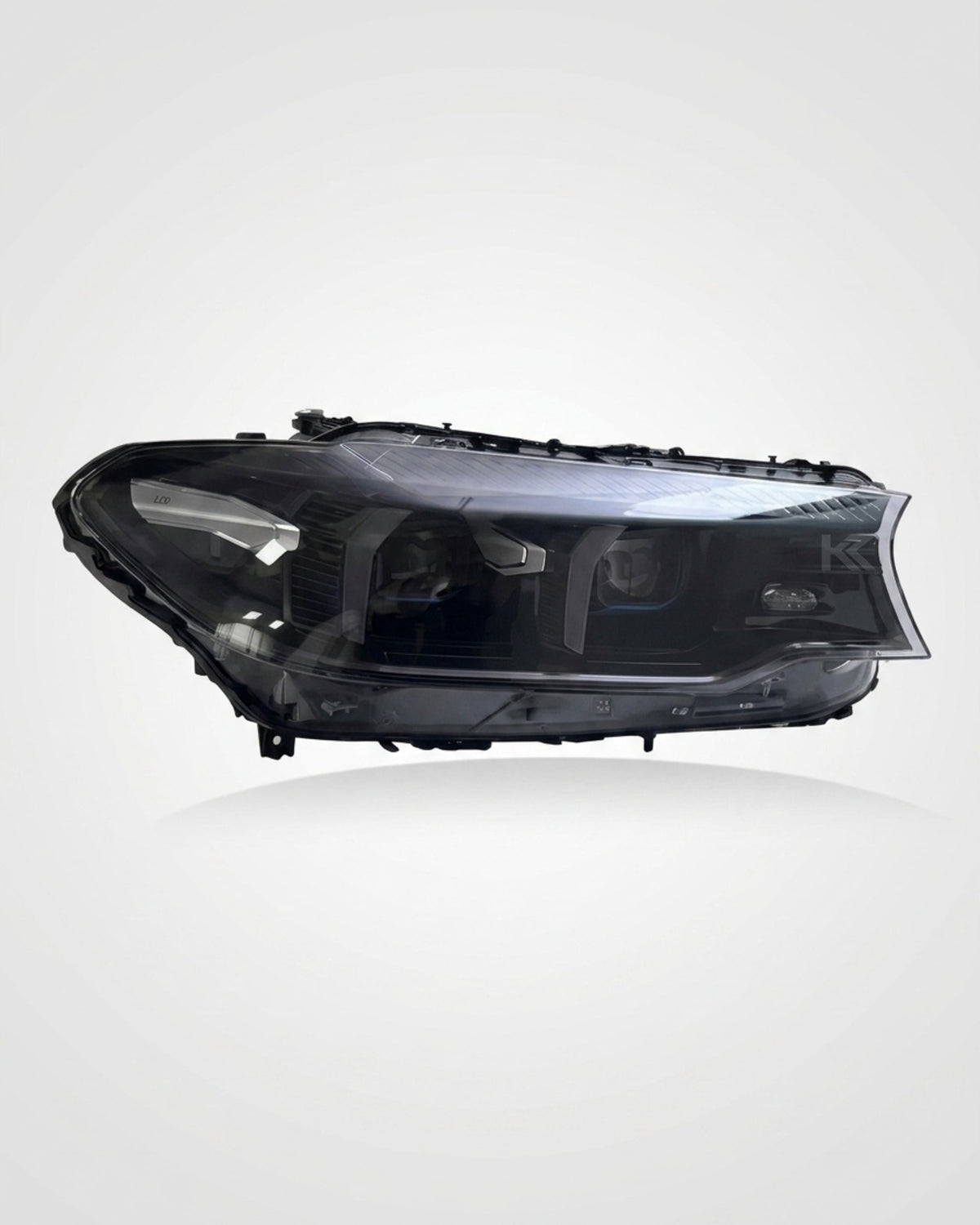 BMW 5 Series G30 G38 M5 F90 dual-color LED headlight assembly with daytime running lights installed on a vehicle.
