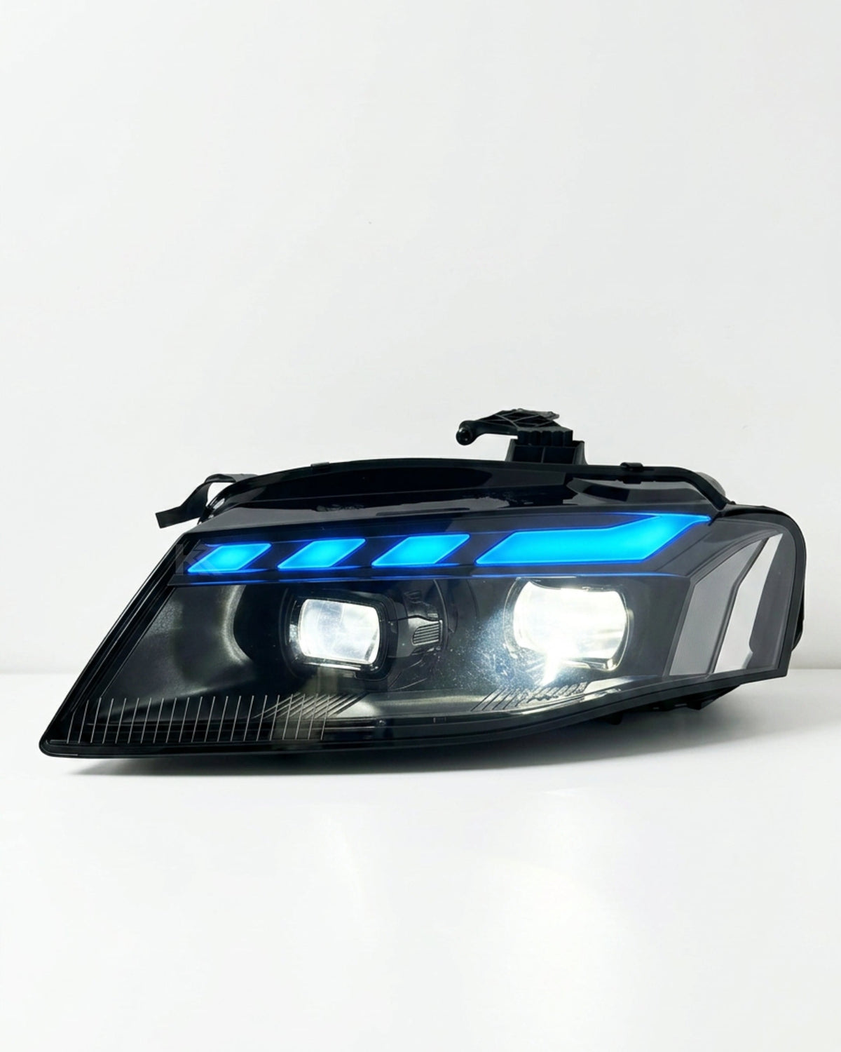 Audi A4 RS style LED headlight assembly with daytime running lights for 2008-2012, featuring sleek design and bright illumination.