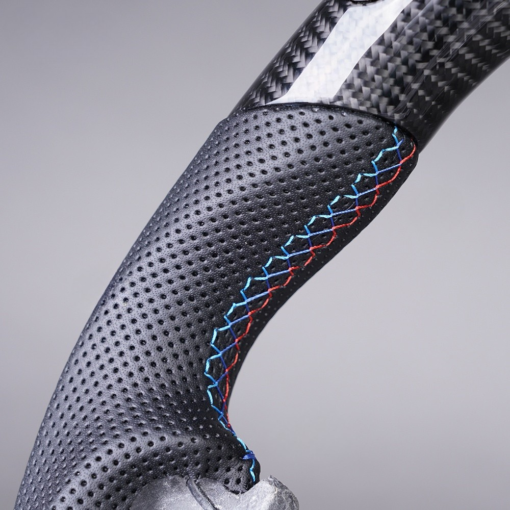 Vekto real carbon fiber LED steering wheel for BMW M3 F30, F80, F82, F87, F32, F36 models, non-heated, close-up view