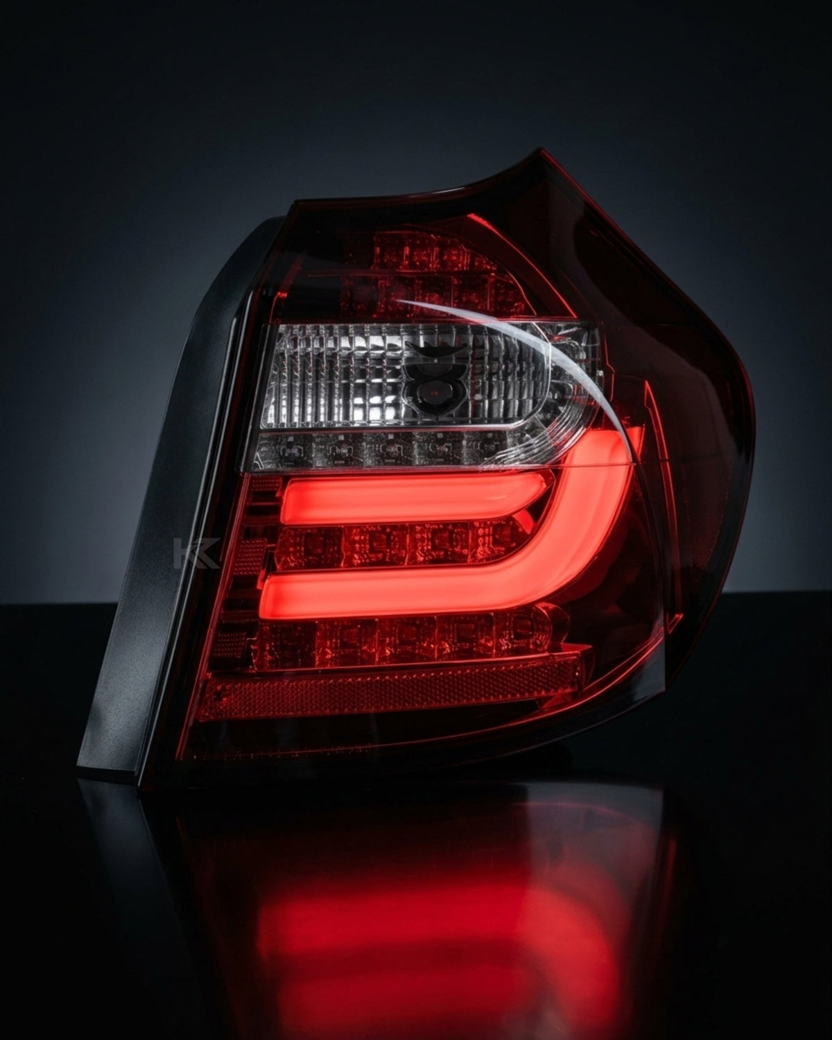 BMW 1 Series E87 E81 120i 130i LED tail lights upgrade by K2 Industries showing sleek, modern tail light design on a 2005-2011 model