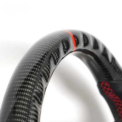 Vekto carbon fiber steering wheel for BMW E90 E92 E93 manual, close-up view of black and carbon fiber textured wheel.
