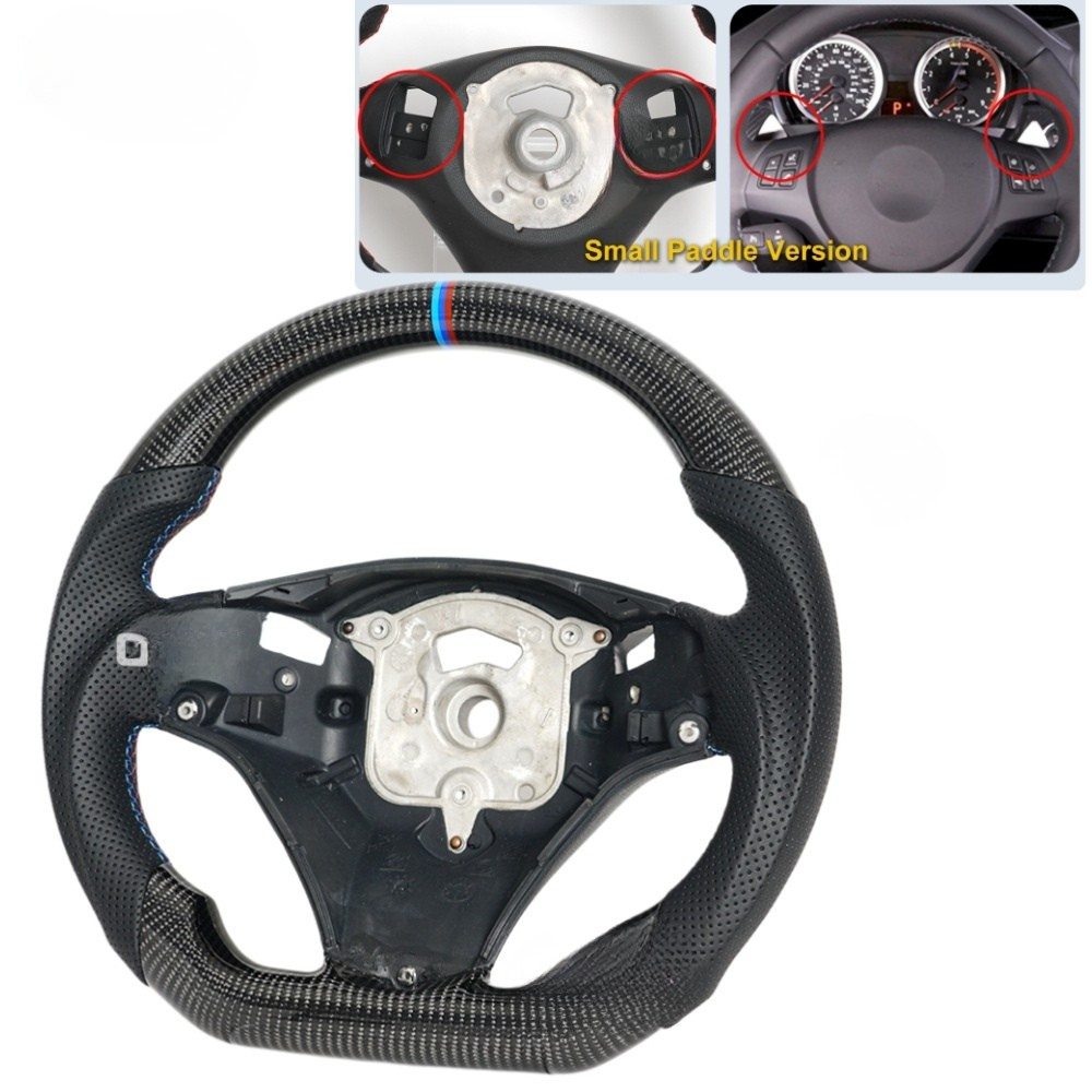 Vekto carbon fiber steering wheel for BMW E90 E92 E93 2009-2020, close-up view of the sleek, textured wheel surface.
