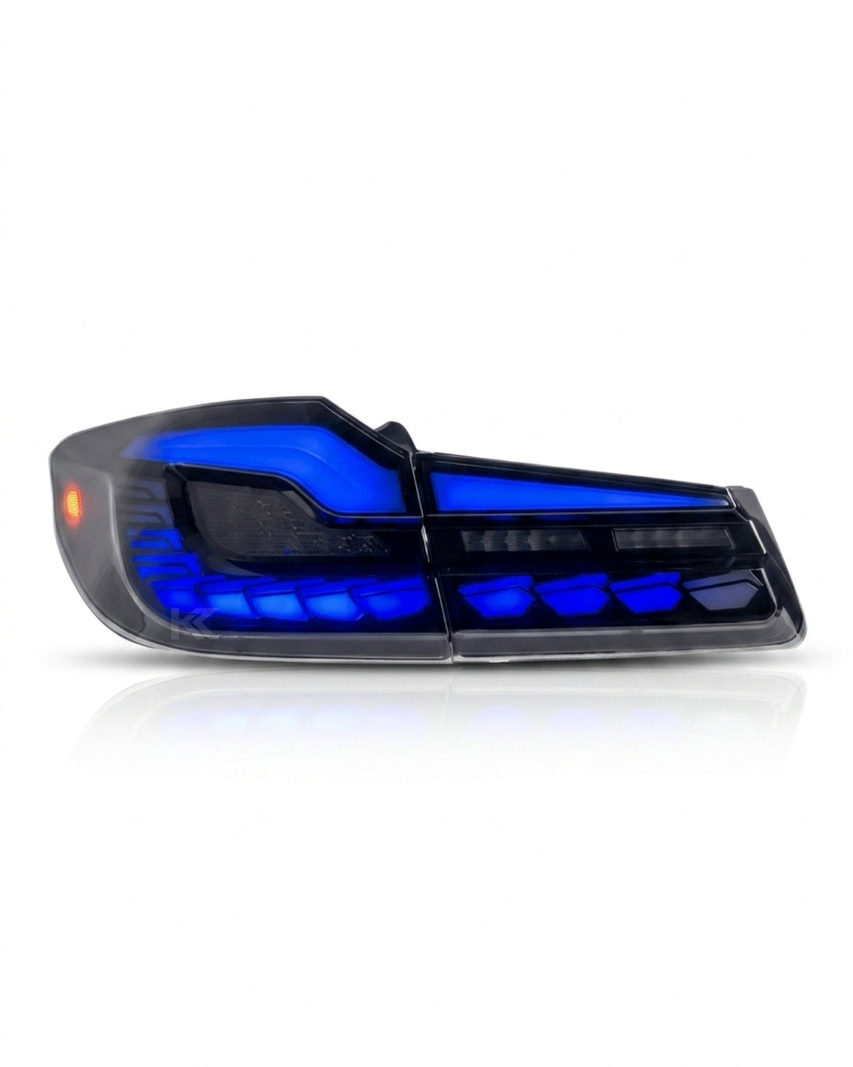 BMW 5-Series G30 G38 LED Flow Tail Lights by K2 Industries, showing sleek taillight design with illuminated LED accents.
