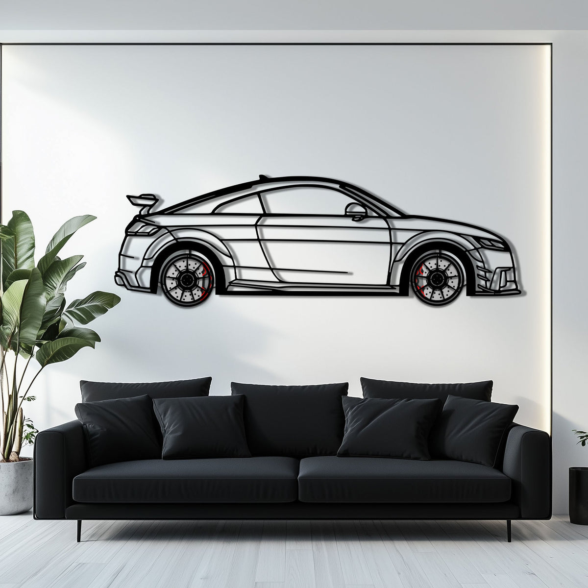 Audi TT Metal Car Wall Art with Rotating Wheels - Iconic Sports Coupe Silhouette Decor - Interactive Automotive Wall Art- KAFMEKA099