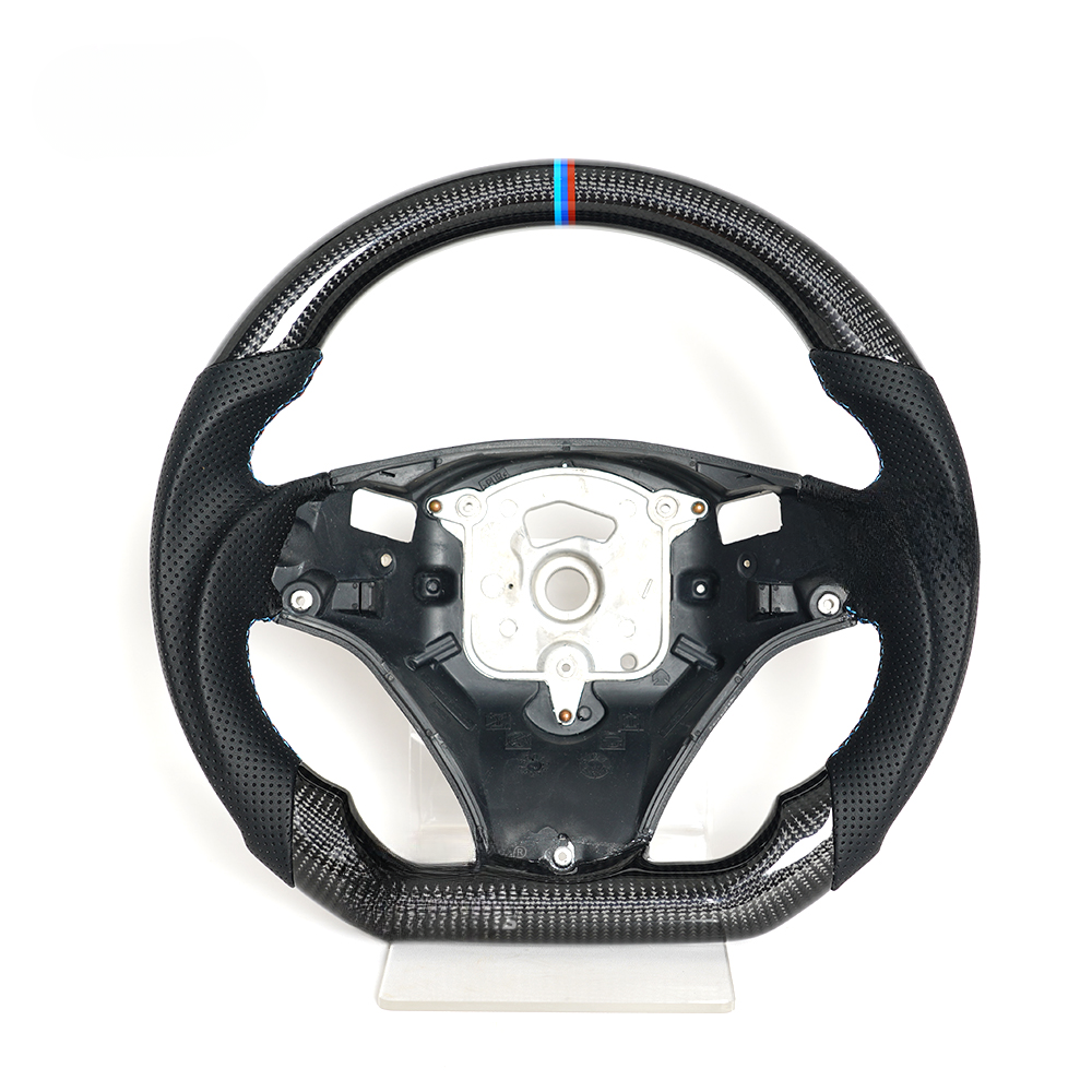 Vekto LED carbon fiber steering wheel for BMW E90 E92 E93 M3, 328i, 335i with paddle shifter cutouts, sleek and sporty design.