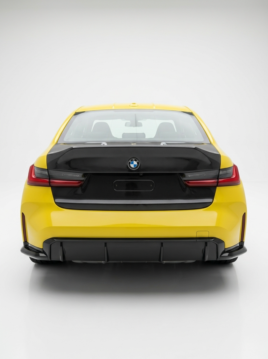BMW 3 Series G80 M3 CSL style carbon fiber trunk by K2 Industries, showcasing lightweight, glossy carbon fiber material and sleek design.