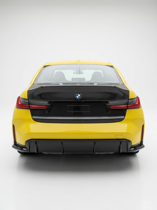 BMW 3 Series G80 M3 CSL style carbon fiber trunk by K2 Industries, showcasing lightweight, glossy carbon fiber material and sleek design.