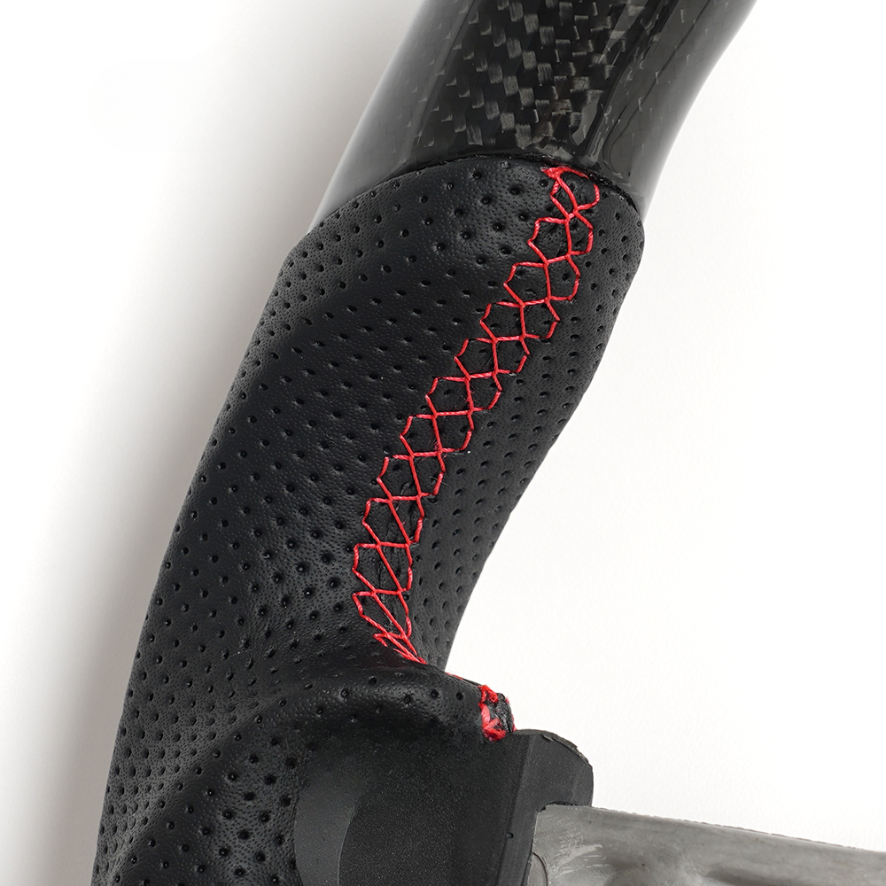 Vekto carbon fiber steering wheel for BMW F-Series with tri-color or red stripe design, featuring sporty, lightweight craftsmanship.