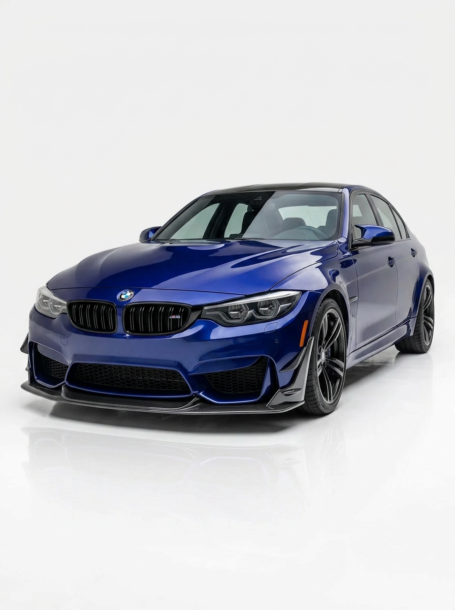BMW 3 Series F80 M3 F82 M4 Laptor Style carbon fiber front lip by K2 Industries, showcasing sleek aerodynamic design for 2015-2021 models.