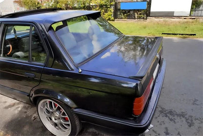 BMW E30 3 Series roof spoiler by K2 Industries, showcasing the sleek aerodynamic design for models from 1982 to 1994.