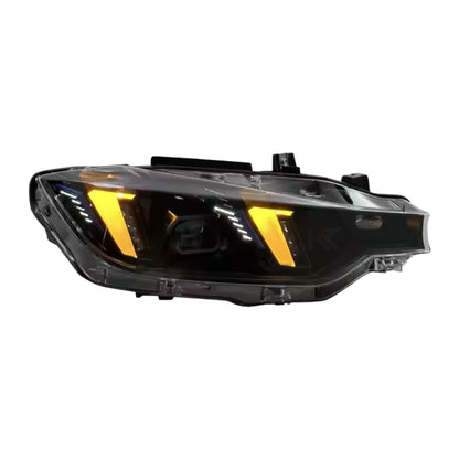 BMW 3 Series F30 snake eyes LED headlights by K2 Industries, showing sleek design and modern LED light elements.