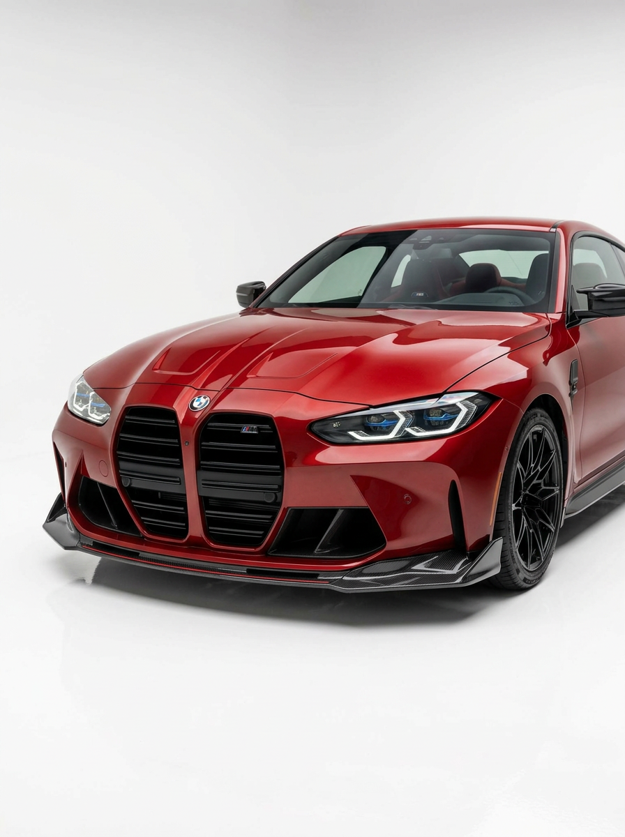 BMW 3 Series M3 M4 G80 G82 carbon fiber front lip by K2 Industries, showcasing sleek, aerodynamic design for improved performance.