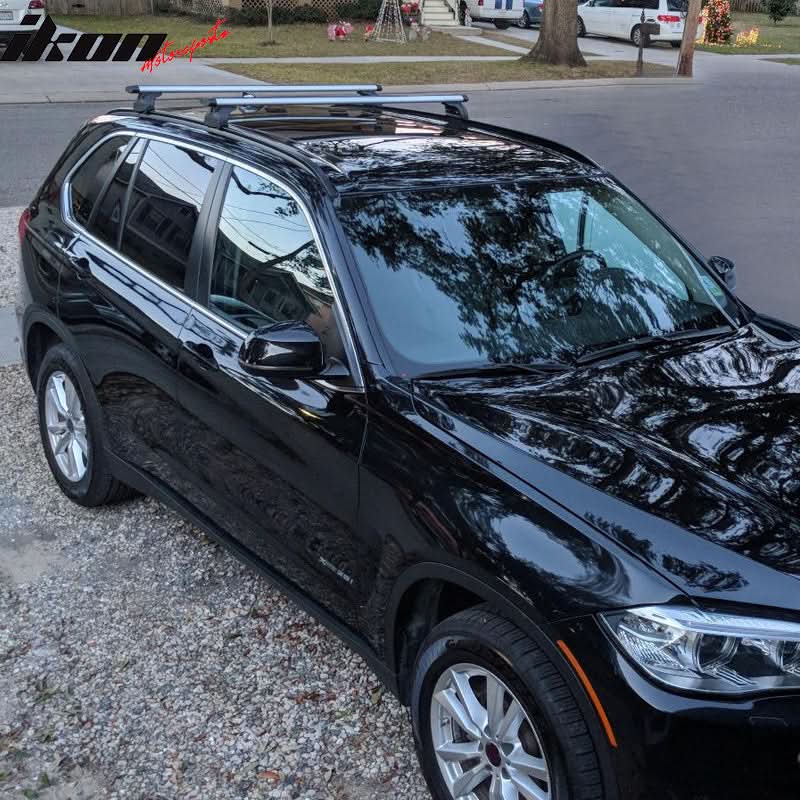 K2 Industries roof racks for Audi Q5, Q7, BMW X1 SUVs with 47-inch cross bar cargo carrier on roof rails.