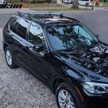 K2 Industries roof racks for Audi Q5, Q7, BMW X1 SUVs with 47-inch cross bar cargo carrier on roof rails.