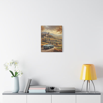 Vintage 1957 BMW 507 Roadster Canvas Wall Art | Autumn Vineyard Castle Valley Canvas Print | Impressionist Classic European Sports Car Art for Living Room & Office