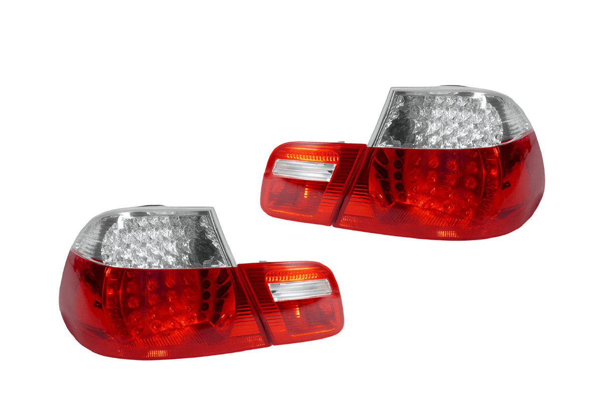 BMW E46 2D Depo LED tail lights by K2 Industries, set of 4, for 2004-2006 models, showcasing sleek, illuminated rear lighting.