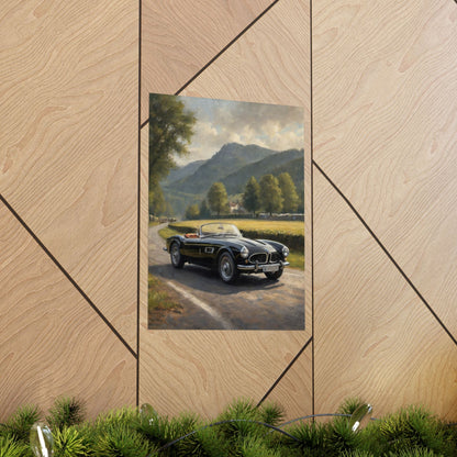 Vintage 1957 BMW 507 Roadster Poster | Countryside Mountain Road Wall Art | Impressionist European Classic Sports Car Fine Art Paper Print