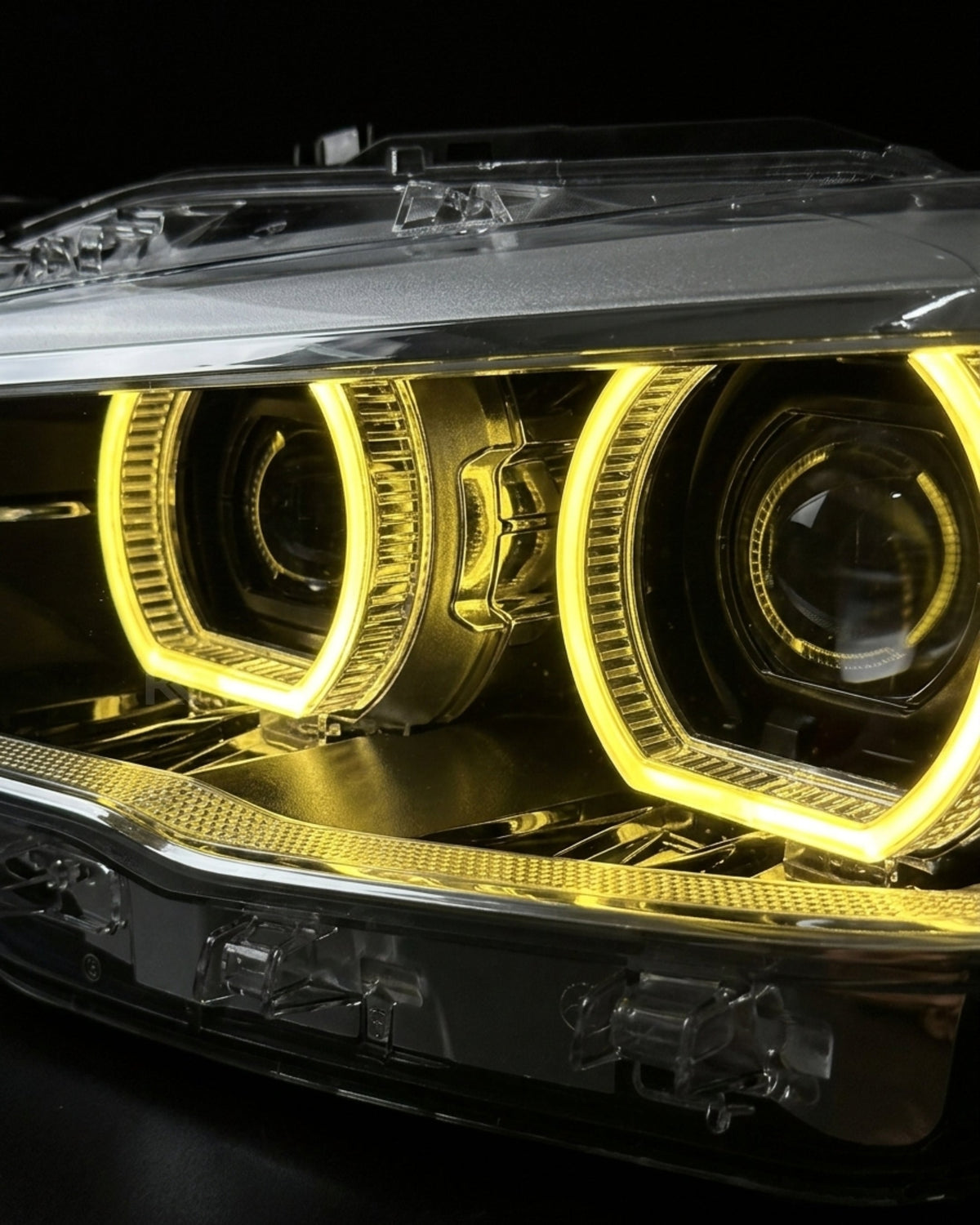 BMW 1 Series F20 118i dual-color yellow and white LED headlight assembly with high and low beam from K2 Industries.