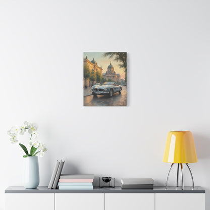 Vintage 1957 BMW 507 Roadster Canvas Wall Art | European City Boulevard Sunset Canvas Print | Impressionist Classic European Sports Car Art for Living Room & Office