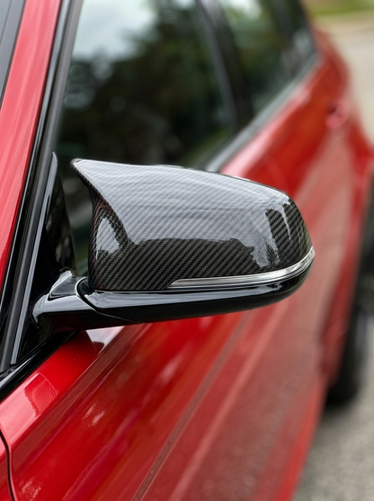 BMW 5 Series F90 M5 carbon fiber side mirror cover by K2 Industries, showcasing sleek, lightweight design for 2018+ models.
