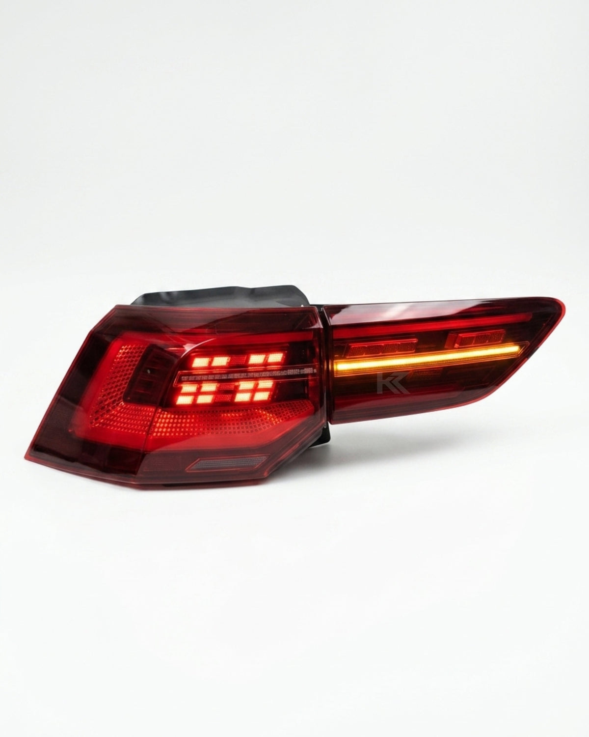 Volkswagen Golf 8 LED tail lights by K2 Industries, European style, for models 2020-2023, showing close-up of tail light design