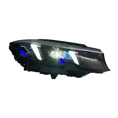 BMW 3 Series G20 G28 Snake Eye Style Sequential LED Headlights by K2 Industries, showing front view with LED light detail.