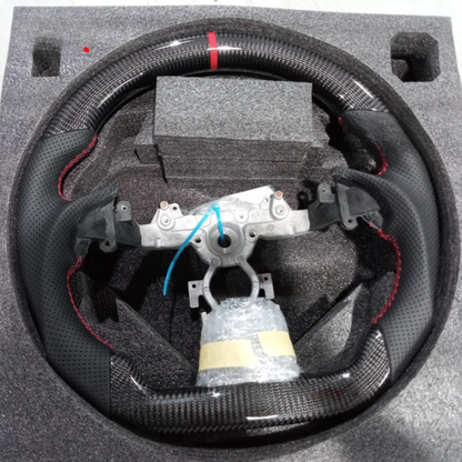 Vekto premium full leather steering wheel for BMW 3 Series E90, E91, E92, E93, and M3 models, showing close-up of leather grip and wheel details.