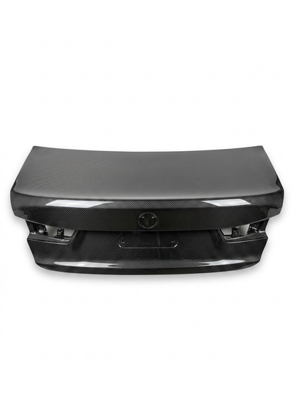 BMW 3 Series G80 M3 OEM Style carbon fiber trunk by K2 Industries, showing sleek, lightweight, textured carbon fiber surface.