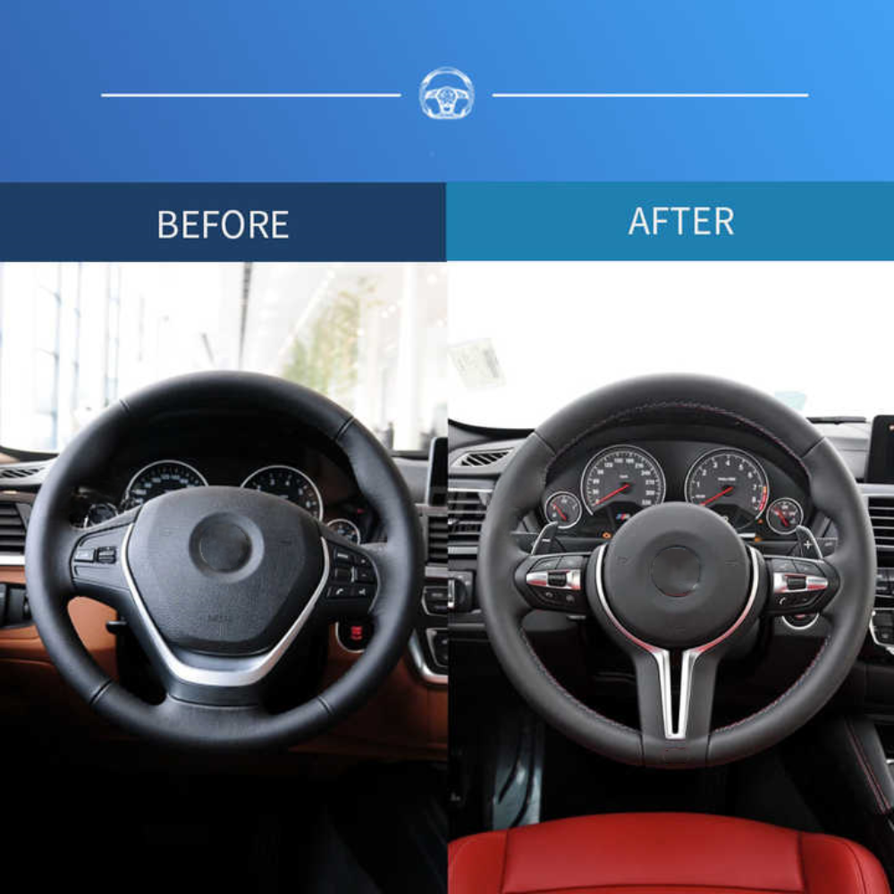 Vekto BMW E90/E91/E92/E93 M3 and X1 M Performance steering wheel, black leather with silver accents and control buttons