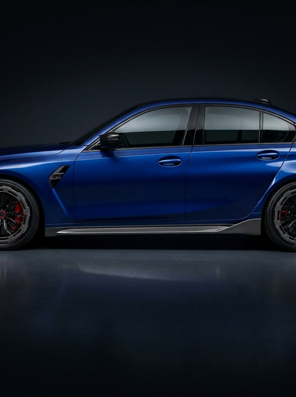 BMW 3/4 Series G80 G81 G82 G83 MP Style carbon fiber side skirts by K2 Industries, shown on a 2019-2024 model.