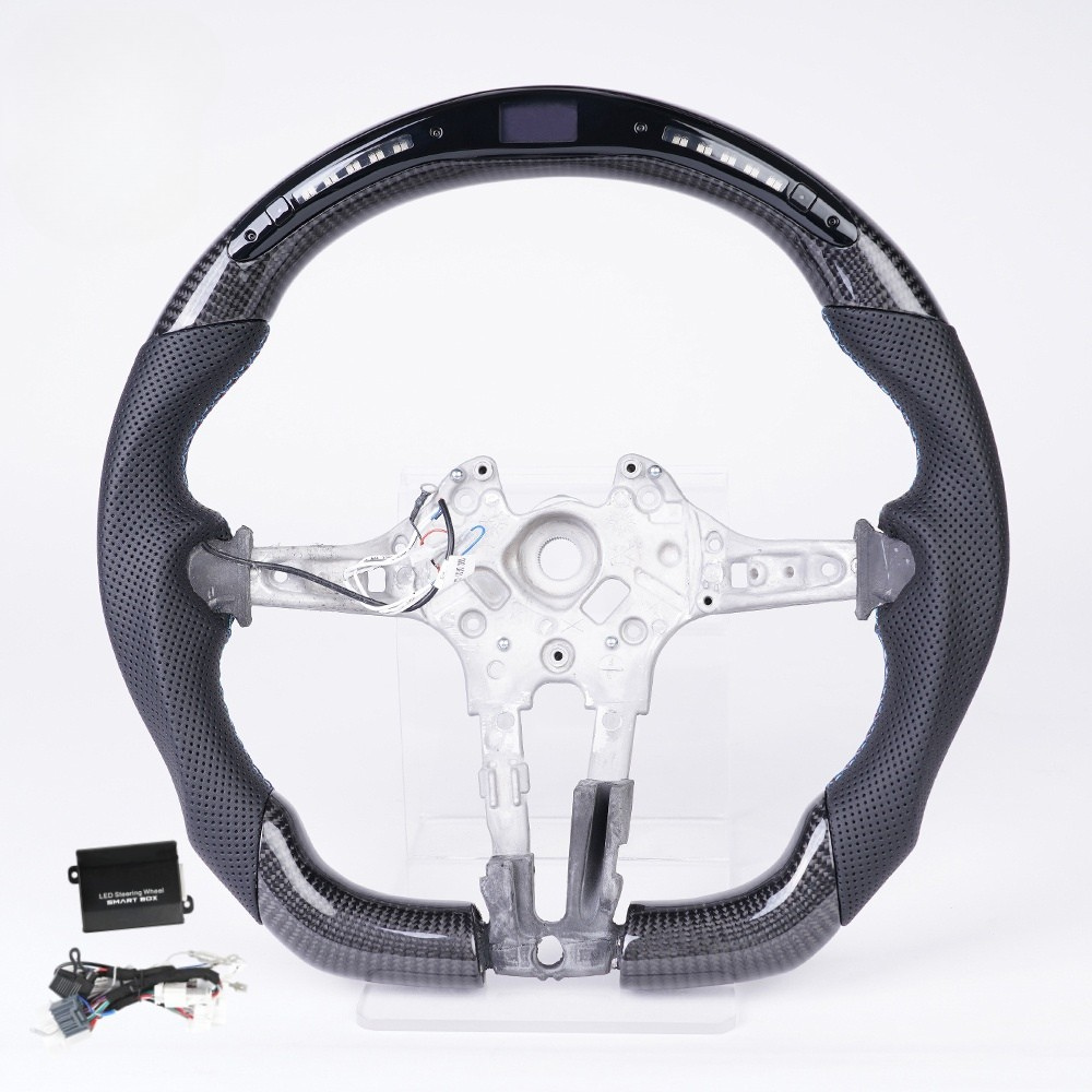 Vekto real carbon fiber LED steering wheel for BMW M3 F30, F80, F82, F87, F32, F36 models, non-heated, close-up view.