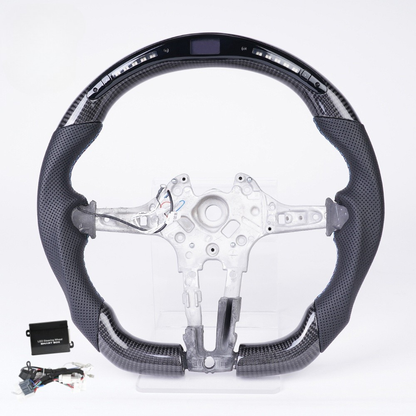 Vekto real carbon fiber LED steering wheel for BMW M3 F30, F80, F82, F87, F32, F36 models, non-heated, close-up view.