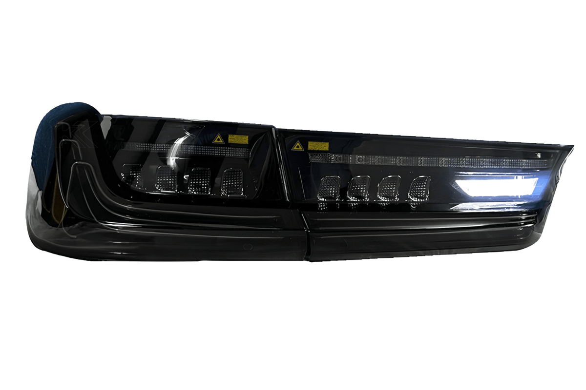 BMW 3 Series G20 G28 tail lights by K2 Industries, red and smoked CSL style laser tail lights installed on 2019-2024 models.