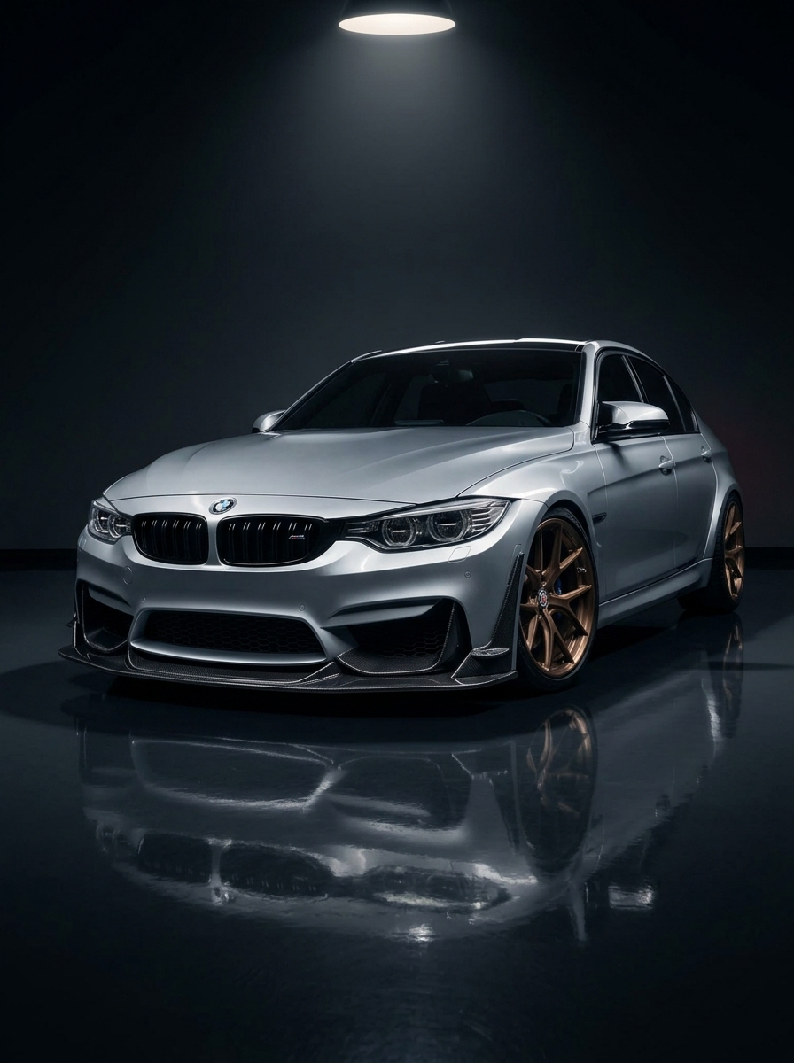 K2 Industries BMW 3 Series F80 M3 F82 F83 M4 carbon fiber front lip, sleek aerodynamic design for 2015-2021 models.