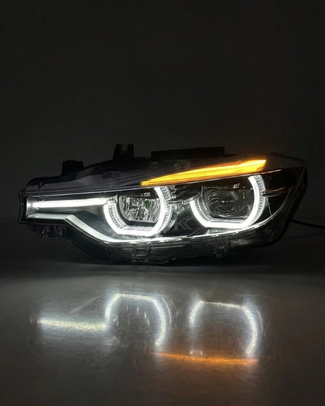 BMW 3 Series F30 LED headlight assembly by K2 Industries with triple-color DRL, high and low beams, for 2012-2018 models.