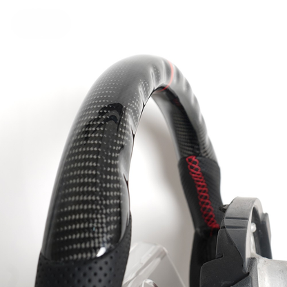 Vekto real carbon fiber M Sport steering wheel for BMW G30 G32 G38 G11 G12 G14 G15 G05 G07 models, non-heated, detailed close-up.