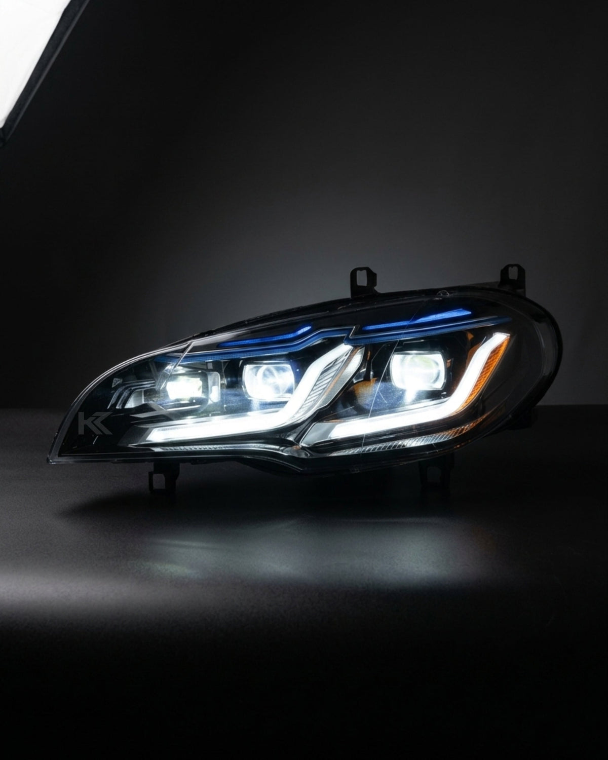 BMW X5 E70 LED headlight upgrade by K2 Industries, showing the modern LED headlights installed in a 2007-2013 model.