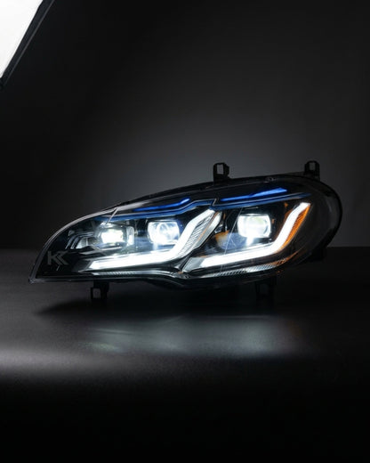BMW X5 E70 LED headlight upgrade by K2 Industries, showing the modern LED headlights installed in a 2007-2013 model.