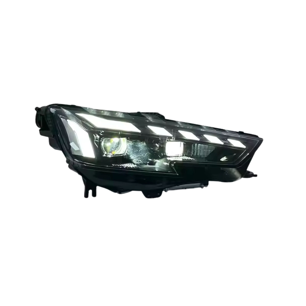 K2 Industries Audi A4 RS4 Style LED headlights for 2013-2021 with sleek black housing and bright LED daytime running lights.