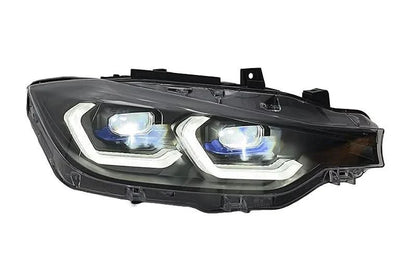 BMW 3 Series F30 F35 F31 headlights by K2 Industries with modern laser-style design, shown on a vehicle.