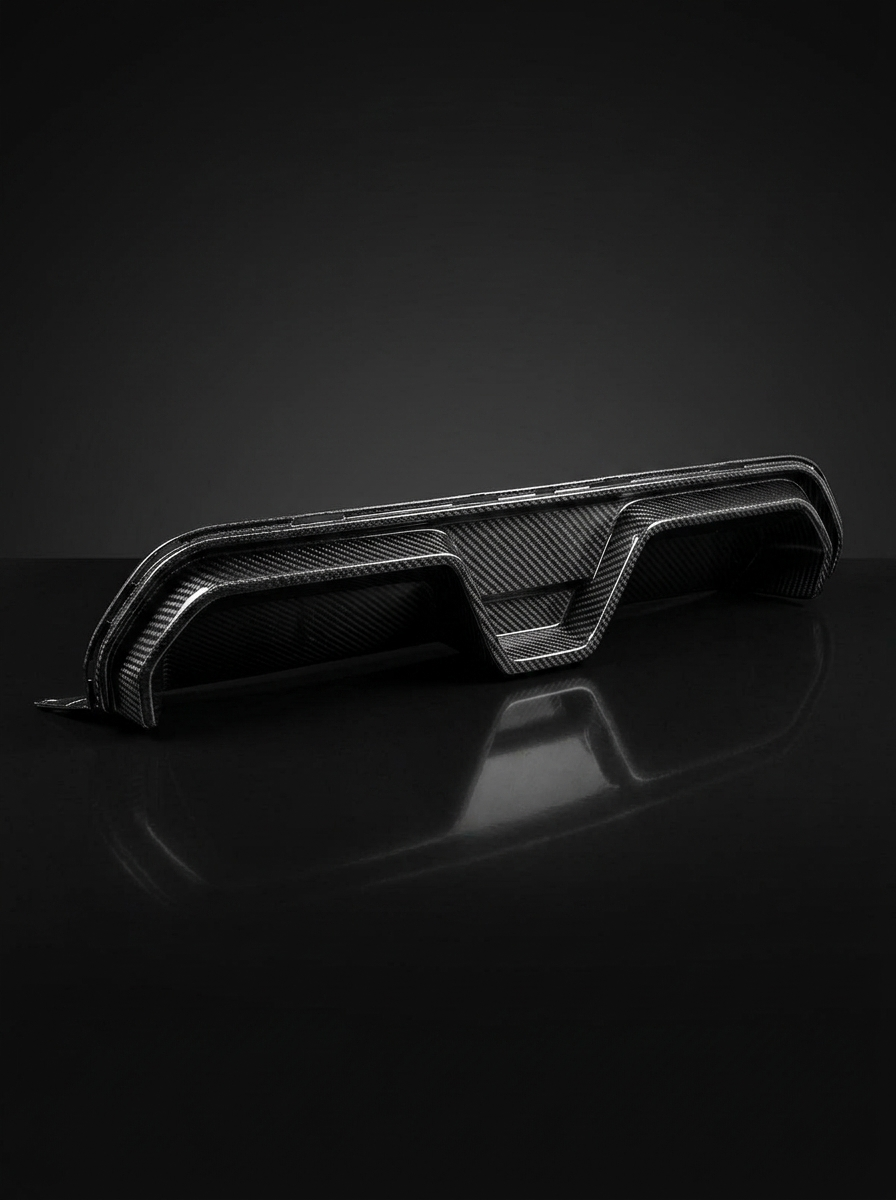 BMW 5 Series F90 M5 CS style carbon fiber rear diffuser by K2 Industries, showcasing sleek, aerodynamic design for 2020+ models.