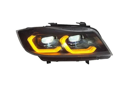 BMW 3 Series E90 laser modern style LED headlights by K2 Industries, showing sleek design and advanced lighting features for 2004-2013 models.