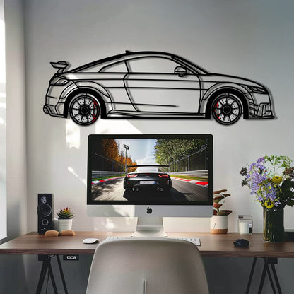 Audi TT Metal Car Wall Art with Rotating Wheels - Iconic Sports Coupe Silhouette Decor - Interactive Automotive Wall Art- KAFMEKA099