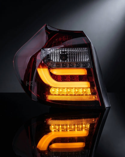BMW 1 Series E87 E81 LED tail lights upgrade by K2 Industries, showing sleek, modern design for 2005-2011 models.