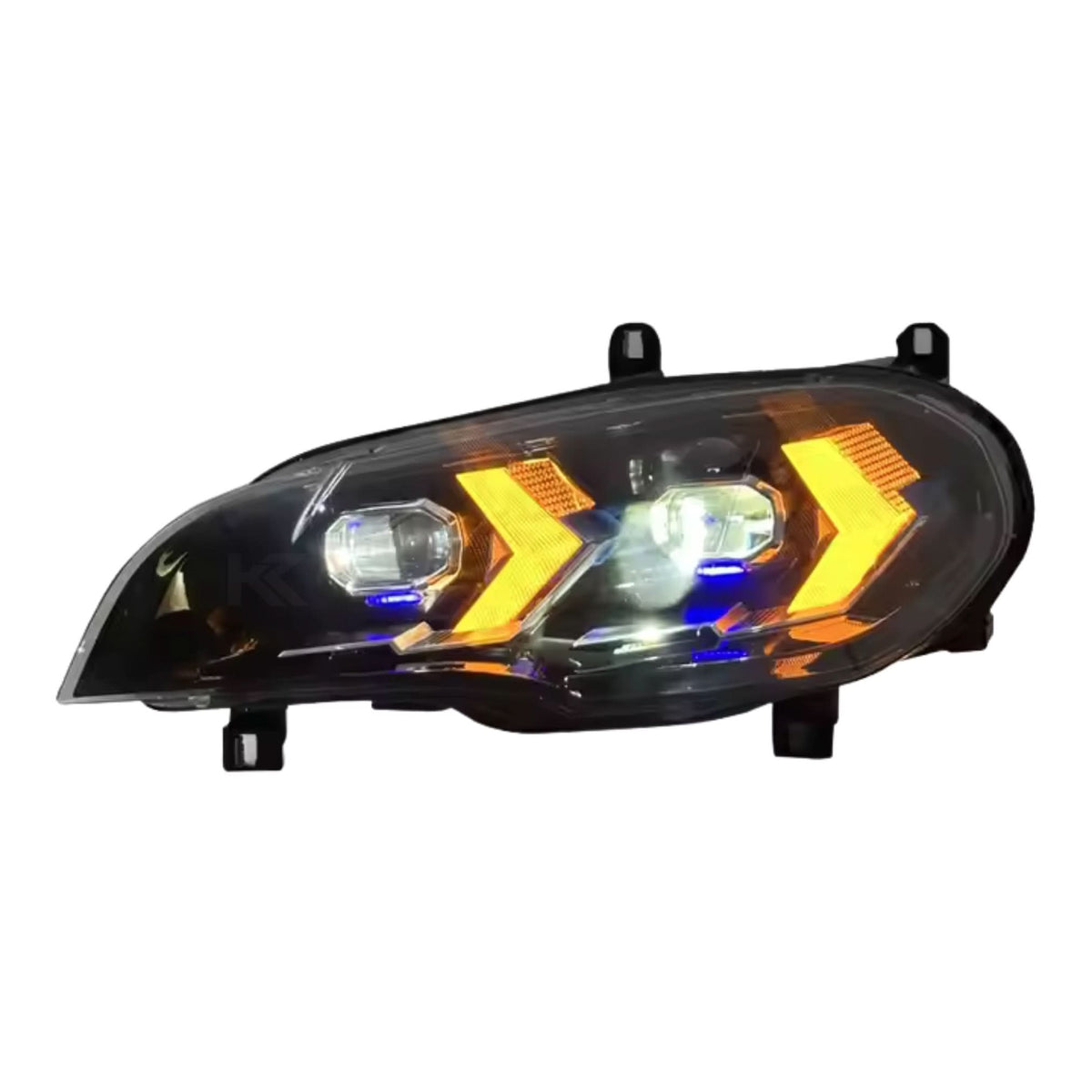 BMW X5 E70 laser style LED headlights by K2 Industries, showing sleek headlight assembly with modern LED design for 2007-2013 models.