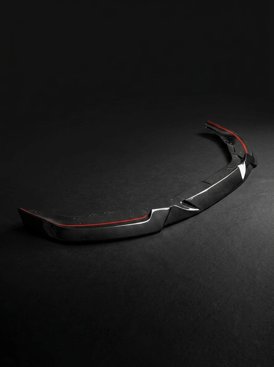 BMW 2 Series G87 M2 carbon fiber front lip by K2 Industries, showcasing sleek, aerodynamic design on a 2023 model.