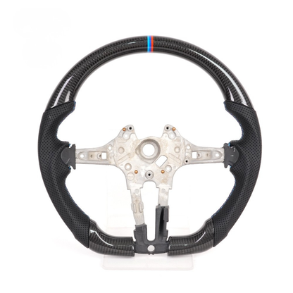 Vekto real carbon fiber M Sport steering wheel for BMW F10 M5, F90 M5, M8, and F series models, showcasing premium material and design