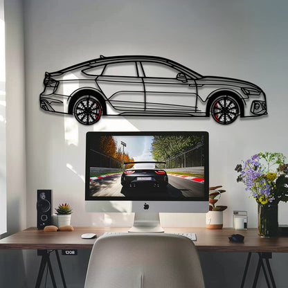 Audi RS5 Metal Car Wall Art with Rotating Wheels - Performance Sportback Silhouette Decor - Interactive Automotive Wall Art - KAFMEKA097