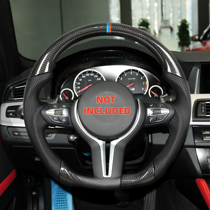 Vekto real carbon fiber M Sport steering wheel for BMW F90 M5, F10 5 Series, F07 F11 F Series, showing textured carbon fiber surface.