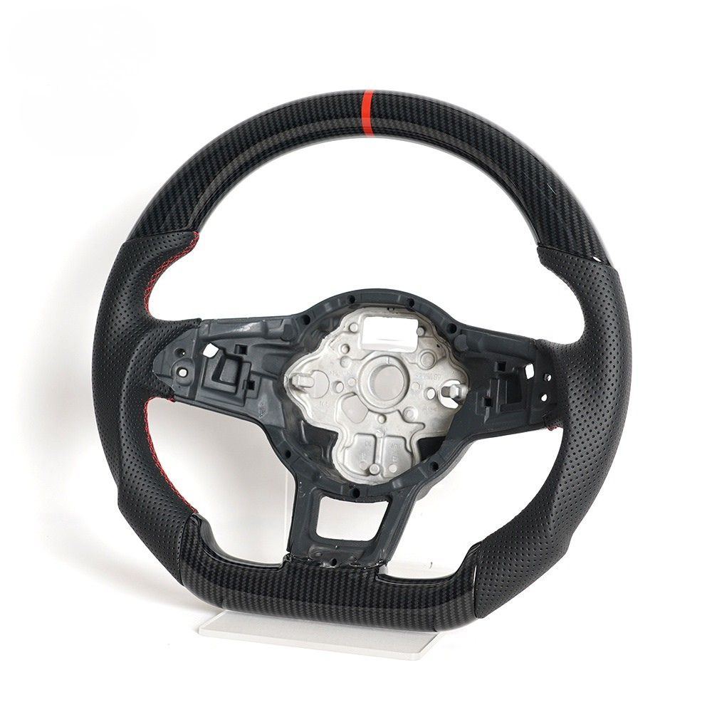 Vekto Hydro-Dip carbon fiber steering wheel for Volkswagen Golf GTI, R, MK7/MK7.5 R-Line 2015–2019, close-up of textured surface